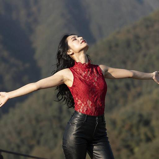 Radiant Woman in Mountainous Forest