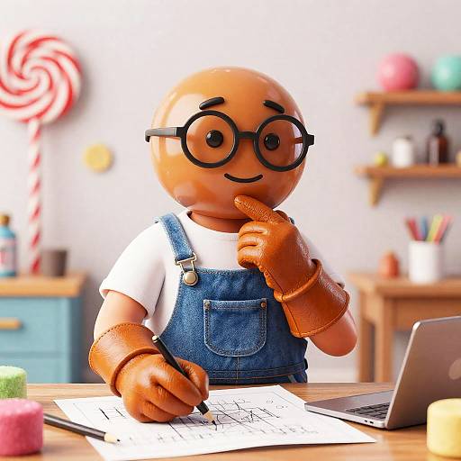 Sprightly Bonbon Engineer Sketching Blueprints