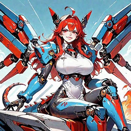 Nihilistic Red-Haired Mecha Girl With Dragon Fire