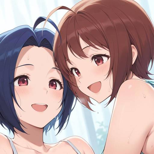 Cheerful Girls with Blue and Brown Hair