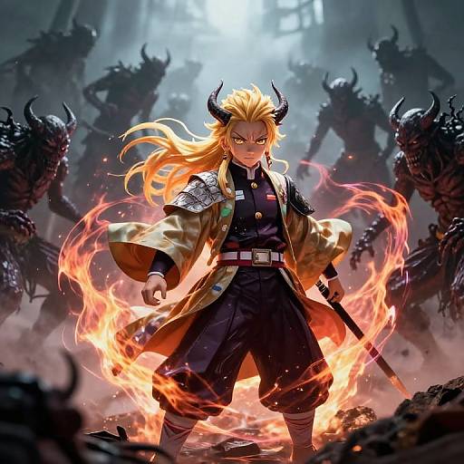 Blonde Demon Slayer in Mystical Battle