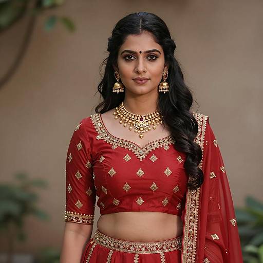 Elegant Indian Woman in Red Lehenga