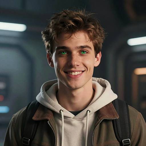 Charismatic Young Man in Futuristic Setting