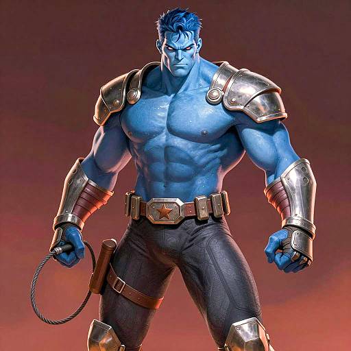 Muscular Blue-Skinned Superhero Illustration