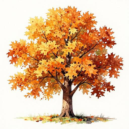Watercolor Chestnut Oak in Autumn