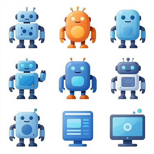 Colorful Tech Symbols and Robots Clipart