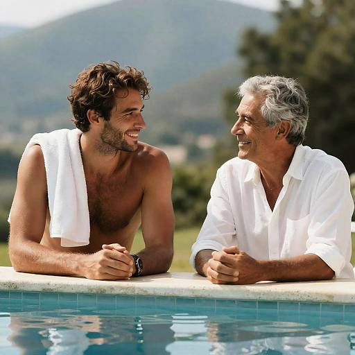 Poolside Friendship Between Two Men