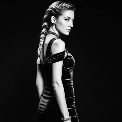 Elegant Woman in Velvet Dress Black and White