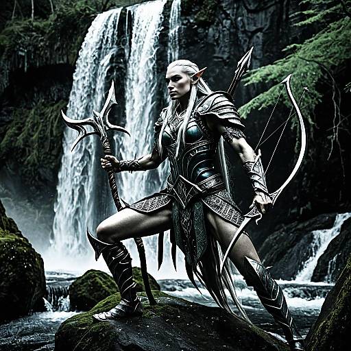 Elven Warrior by Waterfall