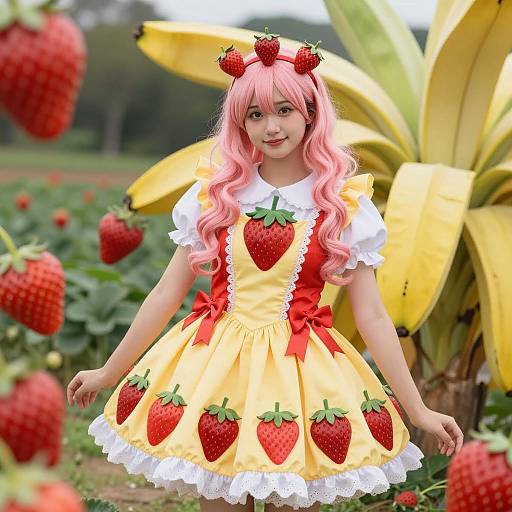 Vibrant Strawberry Banana Costume Concept