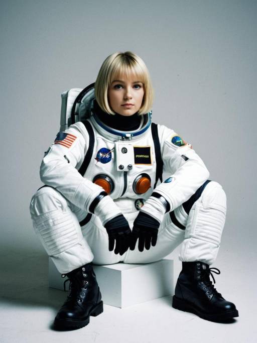 Solo Female Astronaut in Full Body Costume