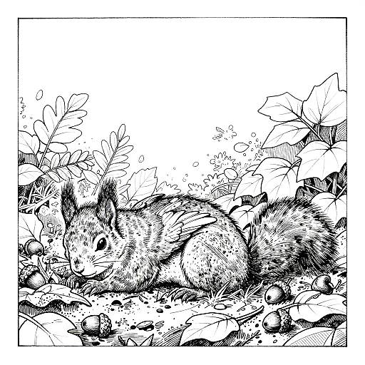 Minimalist Black and White Squirrel Drawing
