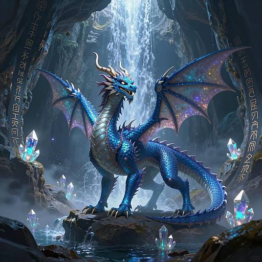 Majestic Blue Dragon in Mystical Cave