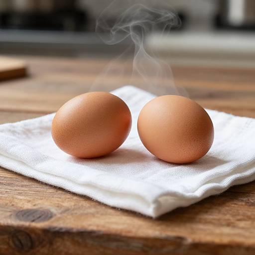 Rustic Wooden Table with Two Eggs