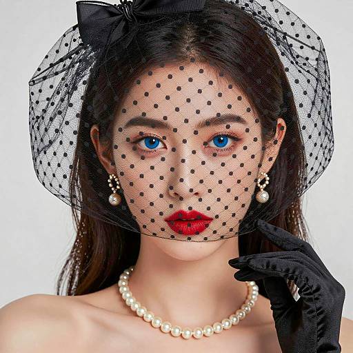 Elegant Woman in Polka-Dotted Veil
