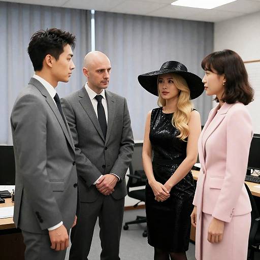 Office Scene with Four Stylish Individuals