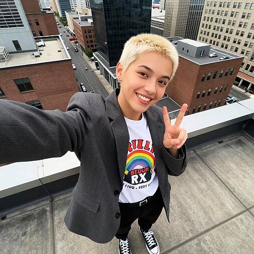 Non-Binary Urban Rooftop Selfie