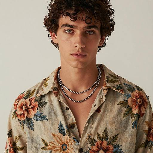 Young Man in Vintage Floral Shirt