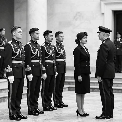 Formal Military Ceremony in Black and White