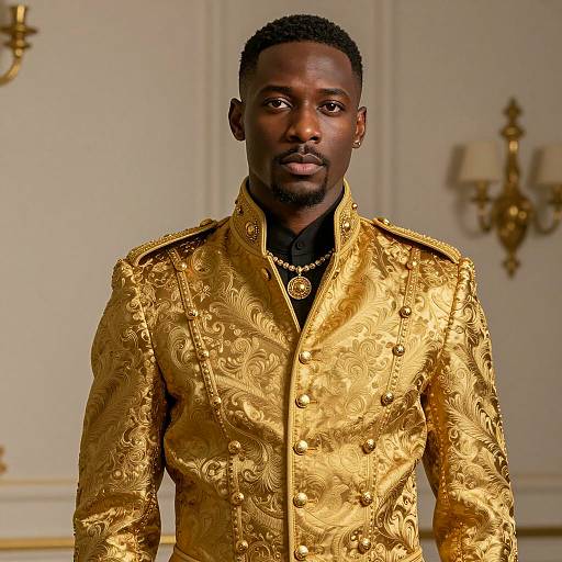 Portrait of Man in Ornate Golden Military-Style Vest