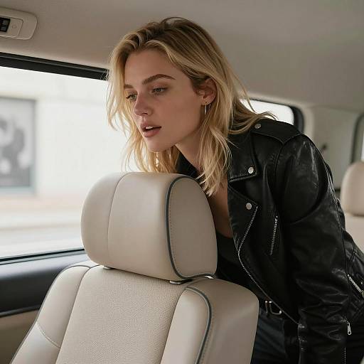Blonde Woman in Leather Jacket Portrait