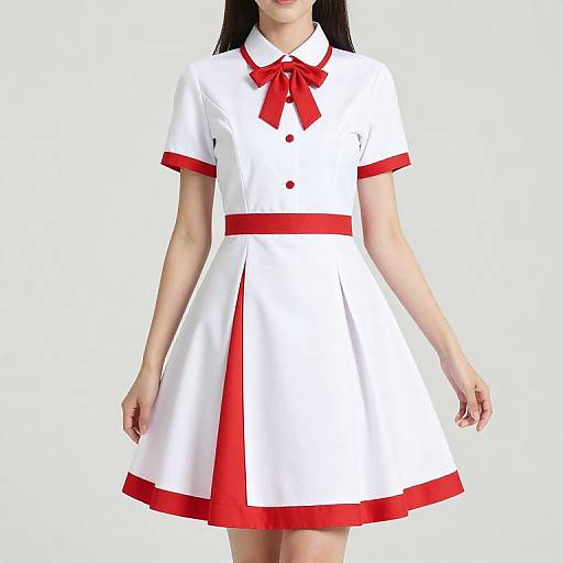 Elegant Female in Red-White Dress