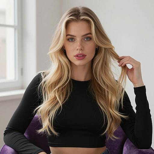 Blonde Woman in Chic Black Top