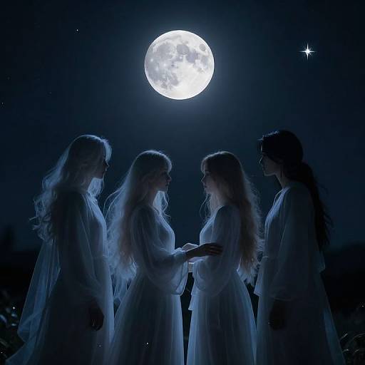 Ethereal Figures Under Moonlit Night