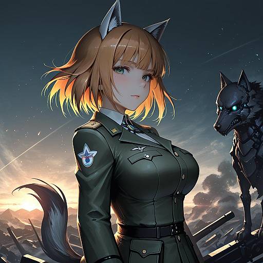 Illustration of Gundula rall, world witches series in the style of Hetza (hellshock)