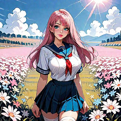 Sunlit Anime Girl in School Uniform