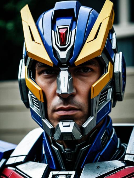 Man Wearing Detailed Transformers Helmet