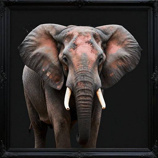 Elephant Head with Abstract Pink and Gray Paint Splashes