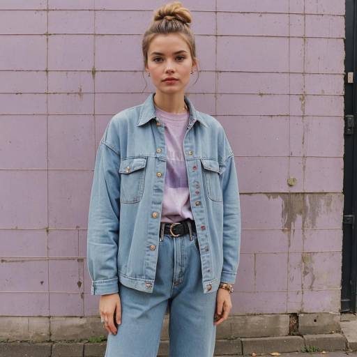Young Woman in 90s Denim Outfit