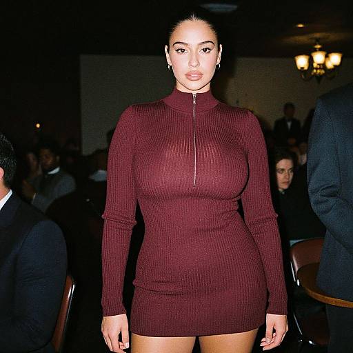 Curvy Woman in Burgundy Mini Dress