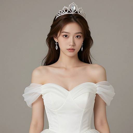 Realistic Princess Woman in White Gown