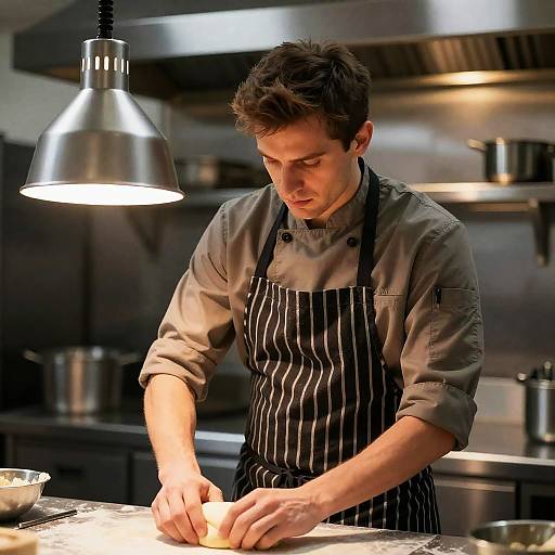 Focused Male Chef Preparing Dough
