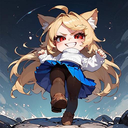 Chibi Neco-Arc Night Standoff on Stone