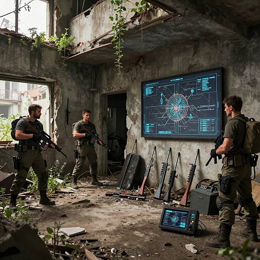 Dystopian Rebel Hideout Amid Ruins