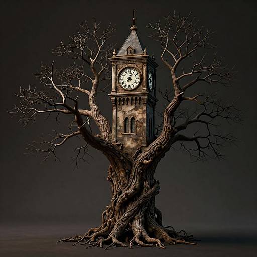 Surreal Clock Tower Tree Fusion