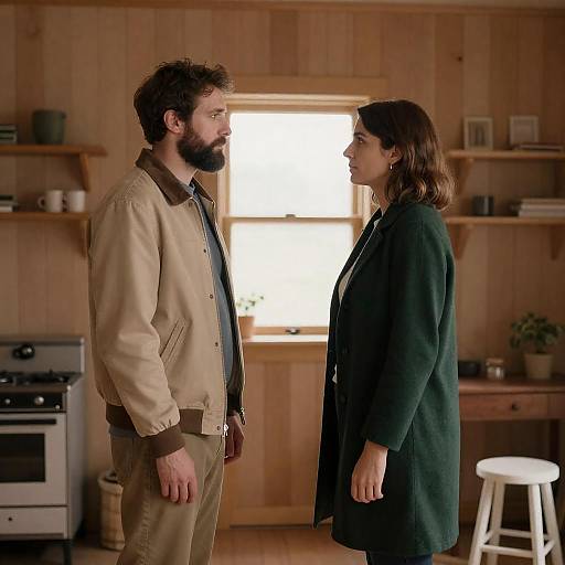 Intimate Moment in a Wood-Paneled Room