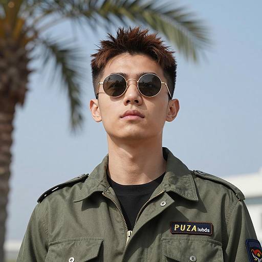 Stylish Male in Military Jacket Outdoors