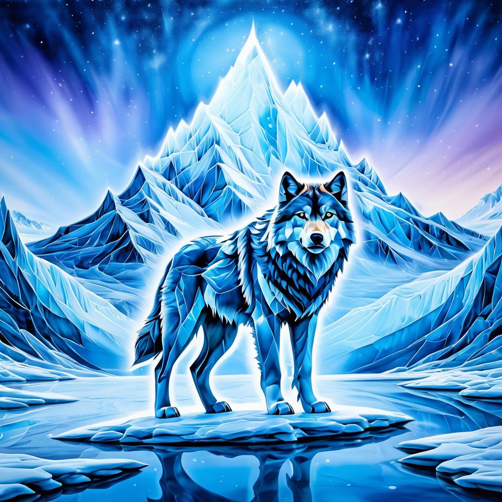 Frozen Wolf Amidst Icy Mountain Peaks