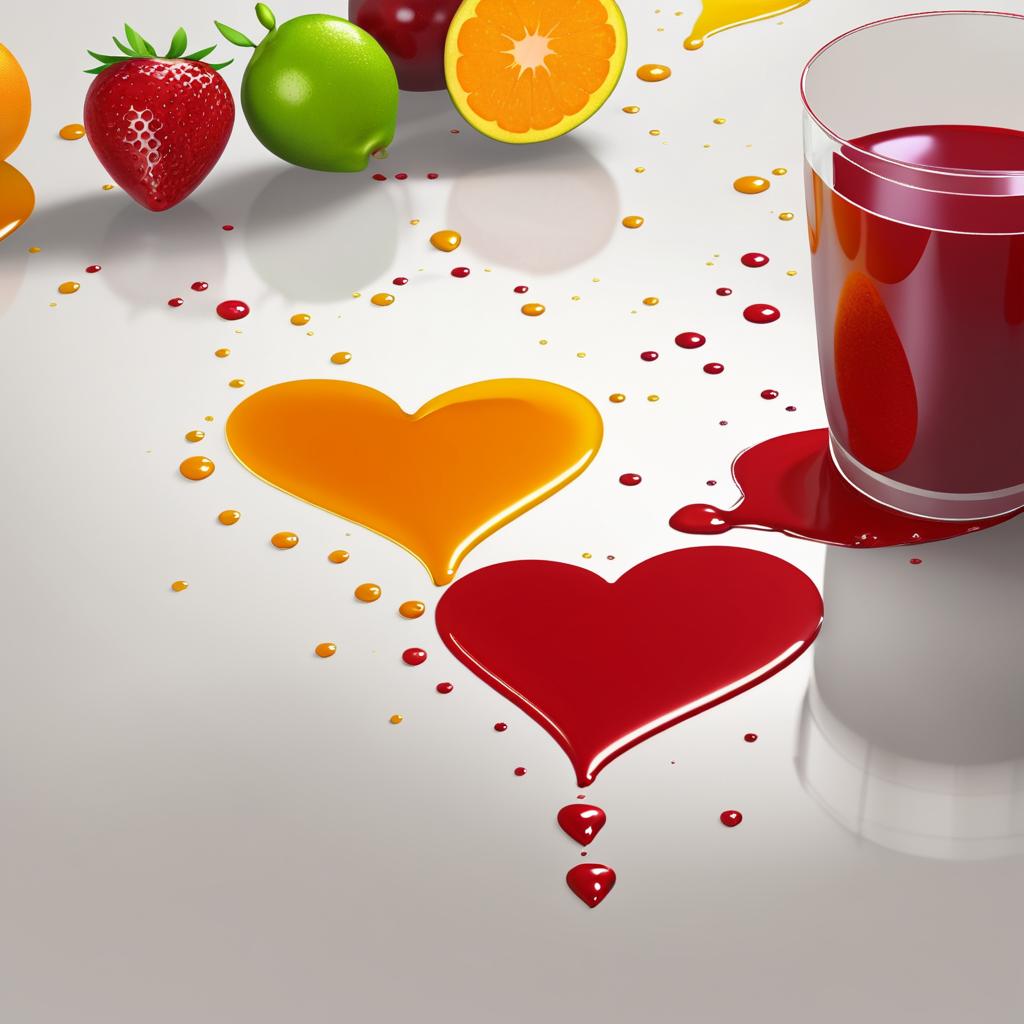 Heart-Shaped Juice Spill in Kitchen