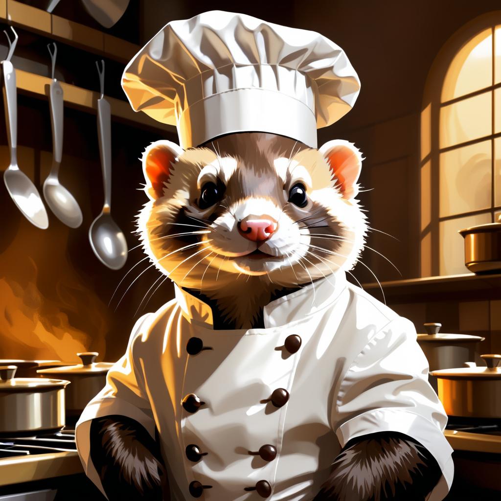 Dramatic Ferret Chef Portrait in Brown