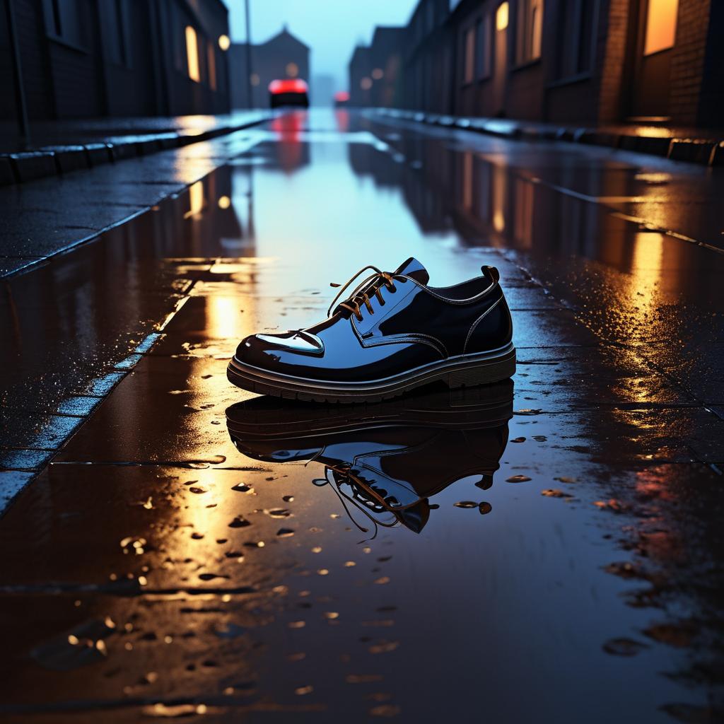 Emotional Lost Shoe in Rainy Gutter