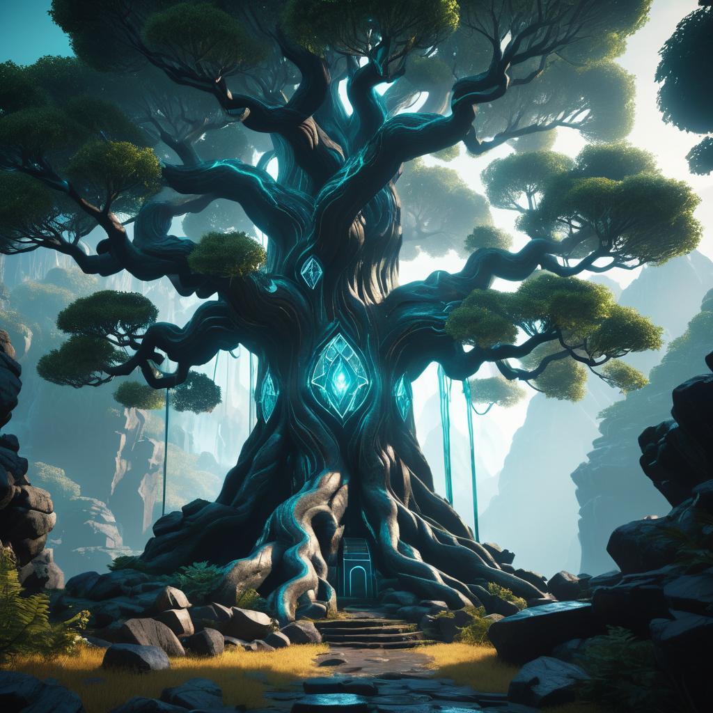 Mystical Obsidian Tree in Fantasy Realm