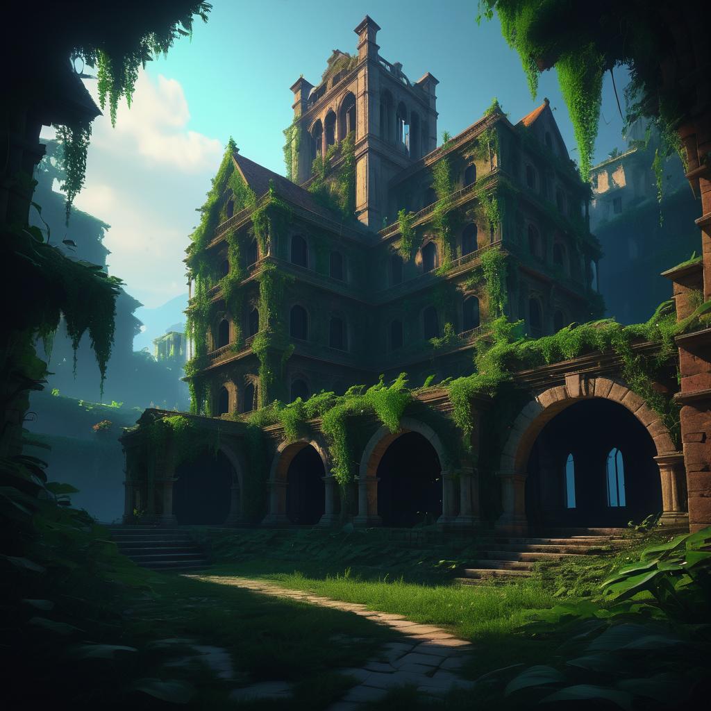 Dark Cinematic Artwork of Forgotten Ruins