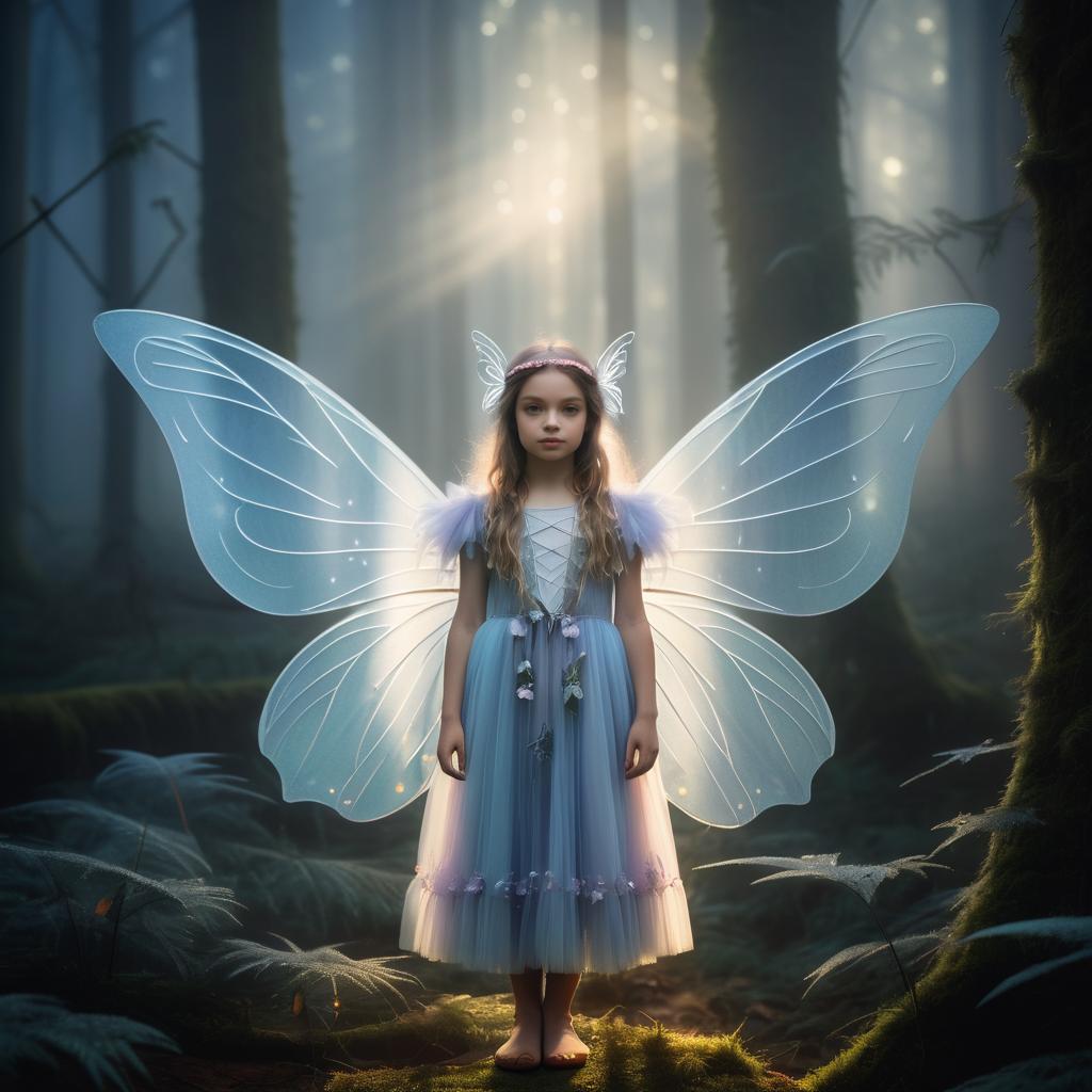 Ethereal Girl with Butterfly Wings in Forest