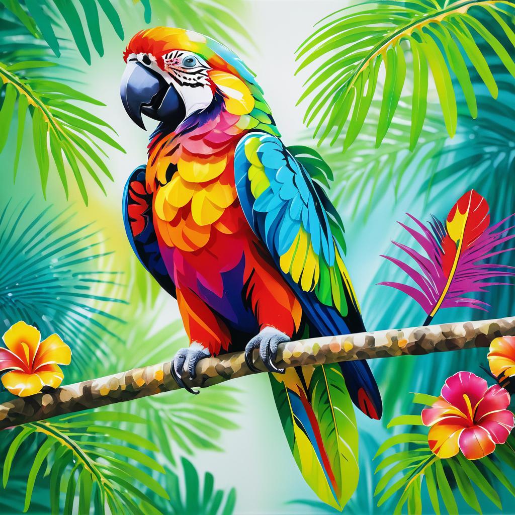 Vibrant Acrylic Parrot on Tropical Branch