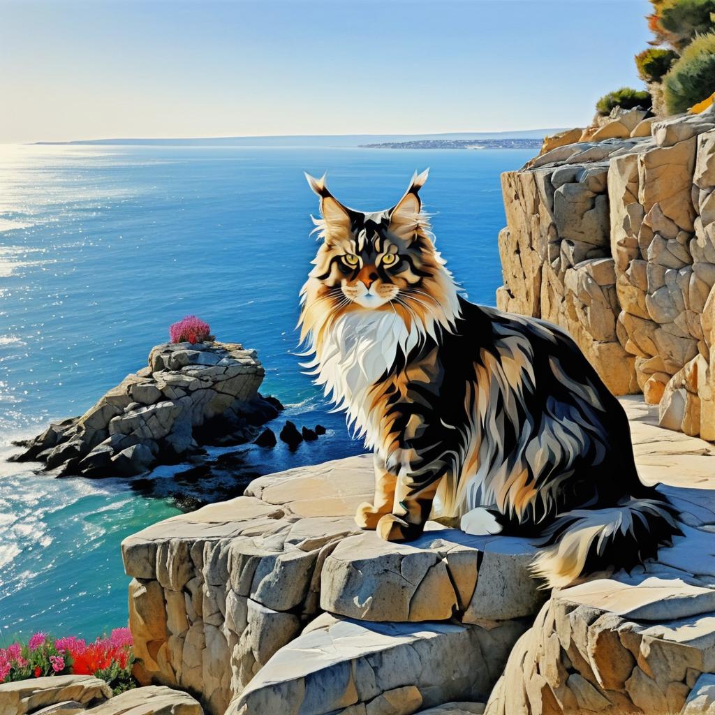 Majestic Maine Coon on Ocean Cliff